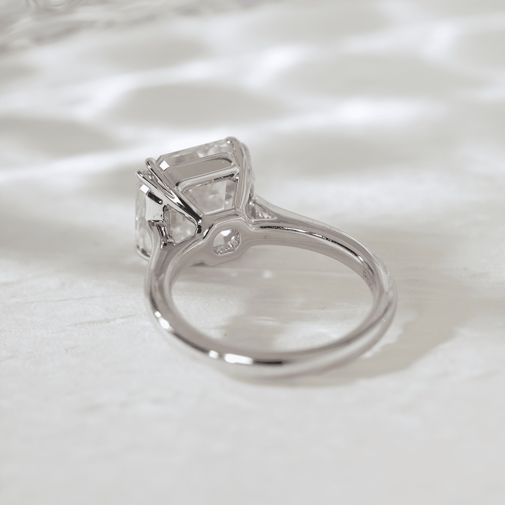 Platinum 5ct Antique Asscher Cut Lab Diamond Double Claw Prong Basket Solitaire Ring - FIORESE JEWELRY