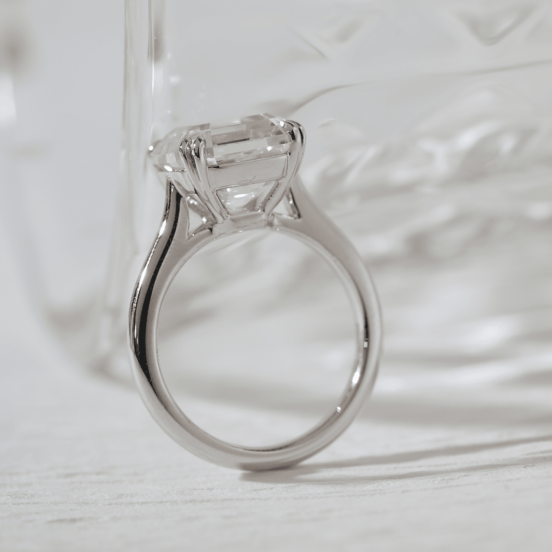 Platinum 5ct Antique Asscher Cut Lab Diamond Double Claw Prong Basket Solitaire Ring - FIORESE JEWELRY