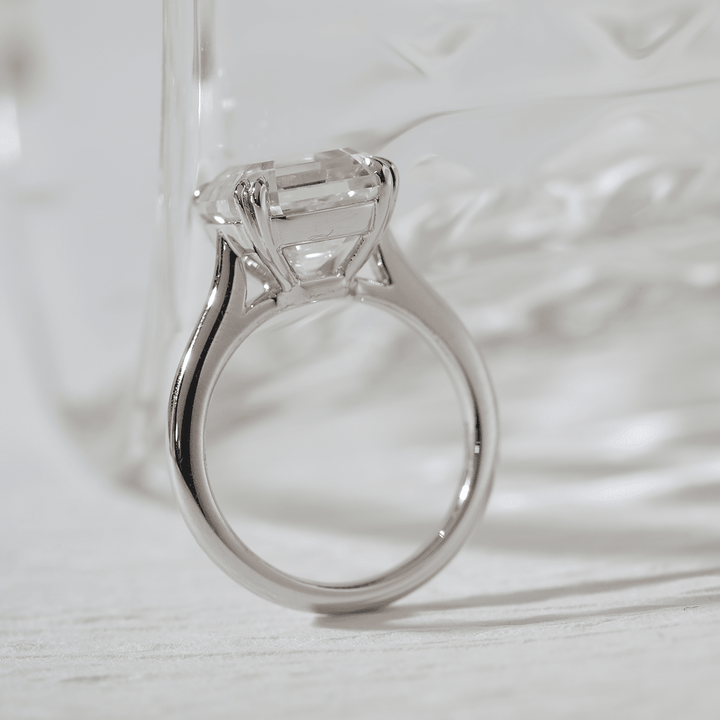 Platinum 5ct Antique Asscher Cut Lab Diamond Double Claw Prong Basket Solitaire Ring - FIORESE JEWELRY