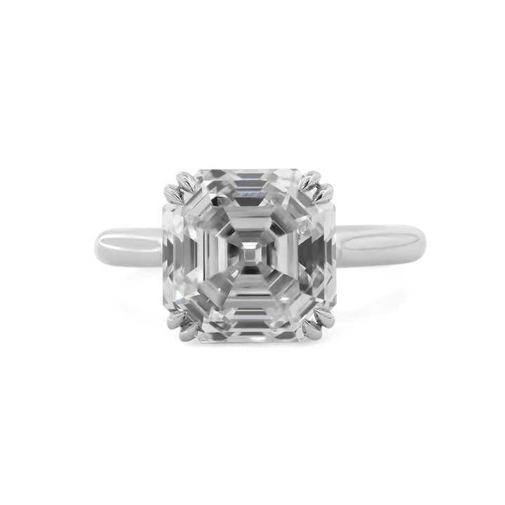 Platinum 5ct Antique Asscher Cut Lab Diamond Double Claw Prong Basket Solitaire Ring - FIORESE JEWELRY