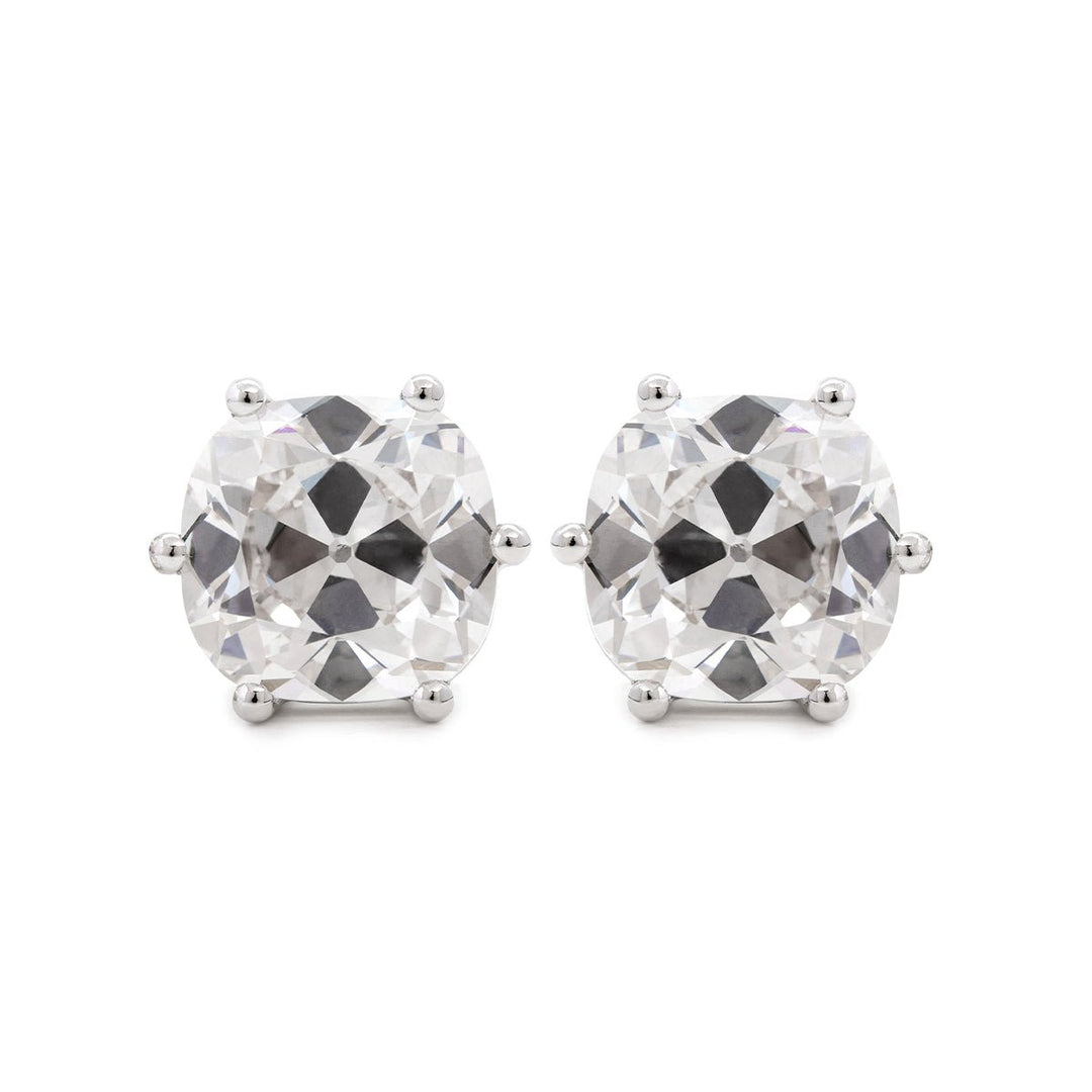 Platinum 6 ct tw Old Mine Cut Lab Diamond 6 Round Prongs Basket Stud Earrings - FIORESE JEWELRY
