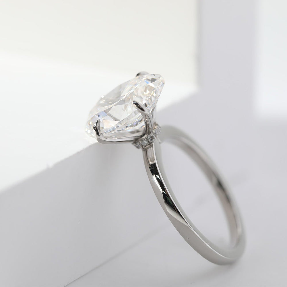 Platinum 6ct Oval Cut Lab Diamond Hidden Halo 4 Prongs Engagement Ring - FIORESE JEWELRY