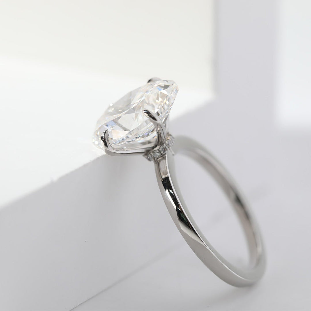 Platinum 6ct Oval Cut Lab Diamond Hidden Halo 4 Prongs Engagement Ring - FIORESE JEWELRY