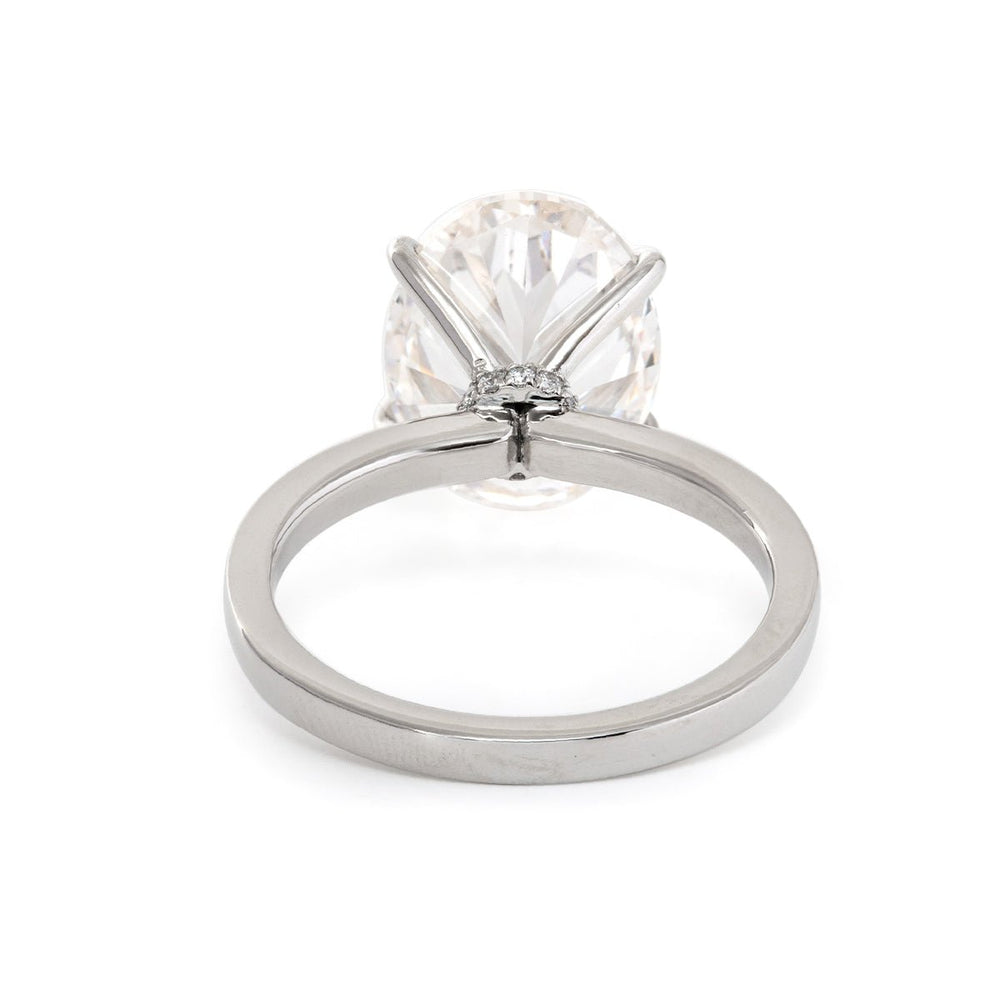 Platinum 6ct Oval Cut Lab Diamond Hidden Halo 4 Prongs Engagement Ring - FIORESE JEWELRY