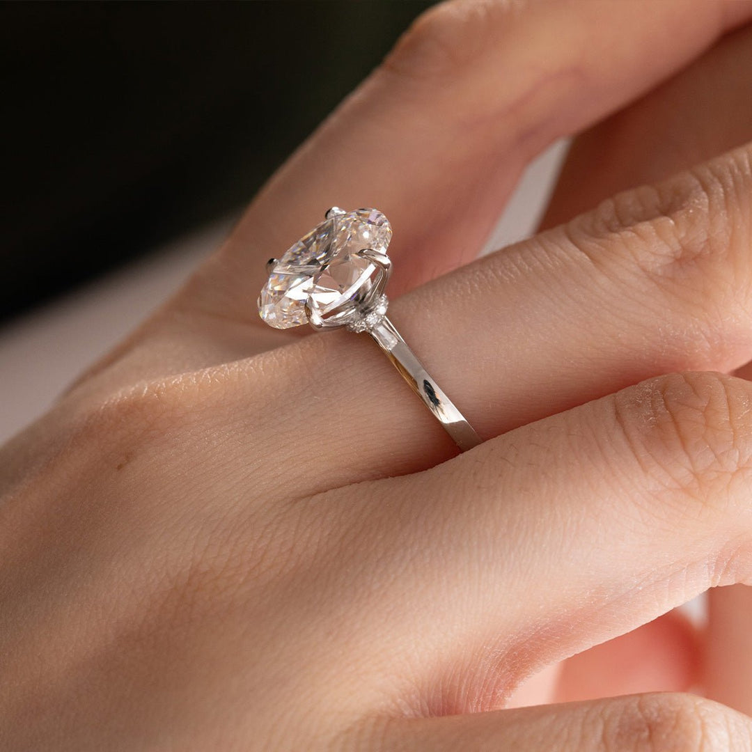 Platinum 6ct Oval Cut Lab Diamond Hidden Halo 4 Prongs Engagement Ring - FIORESE JEWELRY