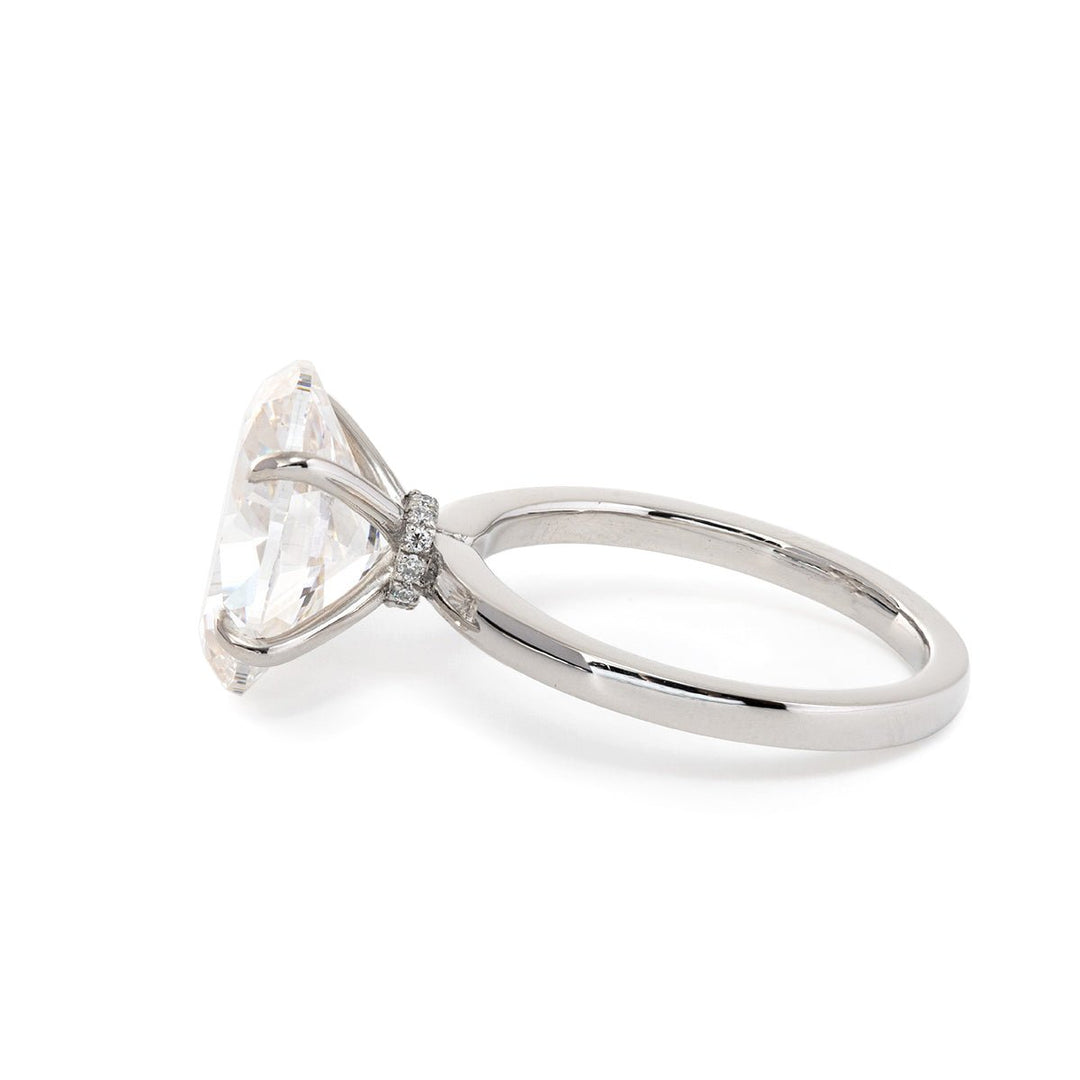 Platinum 6ct Oval Cut Lab Diamond Hidden Halo 4 Prongs Engagement Ring - FIORESE JEWELRY