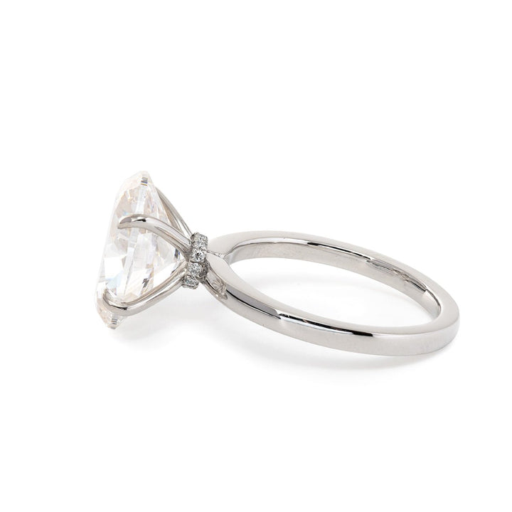 Platinum 6ct Oval Cut Lab Diamond Hidden Halo 4 Prongs Engagement Ring - FIORESE JEWELRY