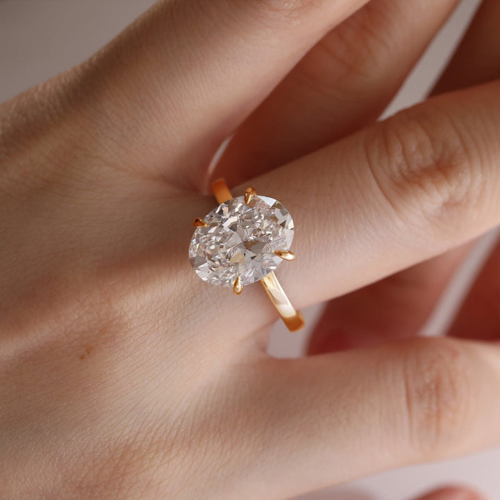 Platinum 6ct Oval Cut Lab Diamond Hidden Halo 4 Prongs Engagement Ring - FIORESE JEWELRY