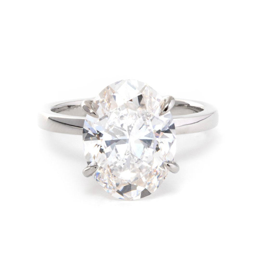 Platinum 6ct Oval Cut Lab Diamond Hidden Halo 4 Prongs Engagement Ring - FIORESE JEWELRY