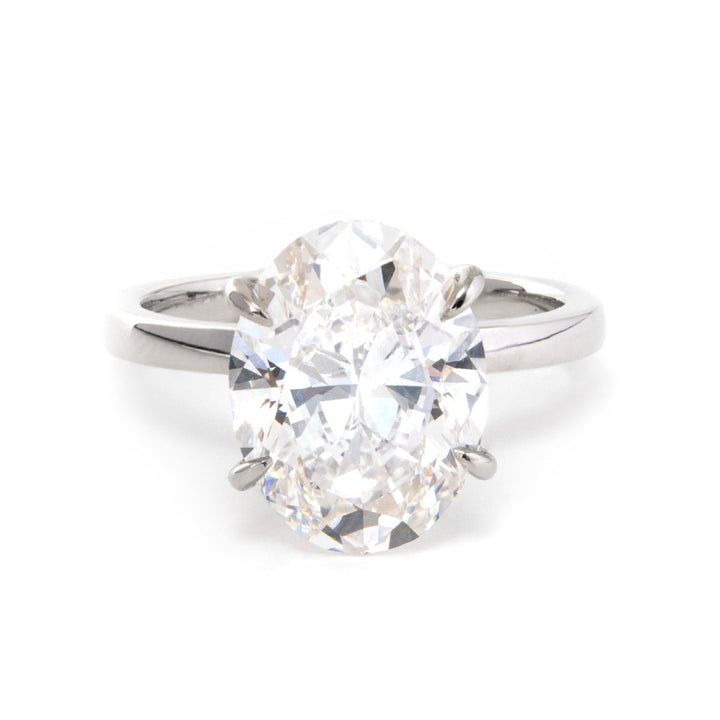 Platinum 6ct Oval Cut Lab Diamond Hidden Halo 4 Prongs Engagement Ring - FIORESE JEWELRY