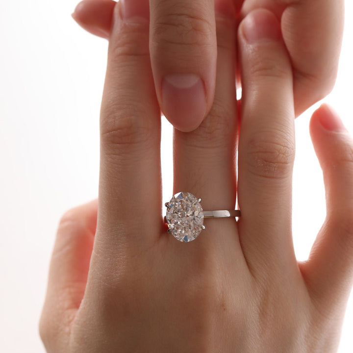 Platinum 6ct Oval Cut Lab Diamond Hidden Halo 4 Prongs Engagement Ring - FIORESE JEWELRY