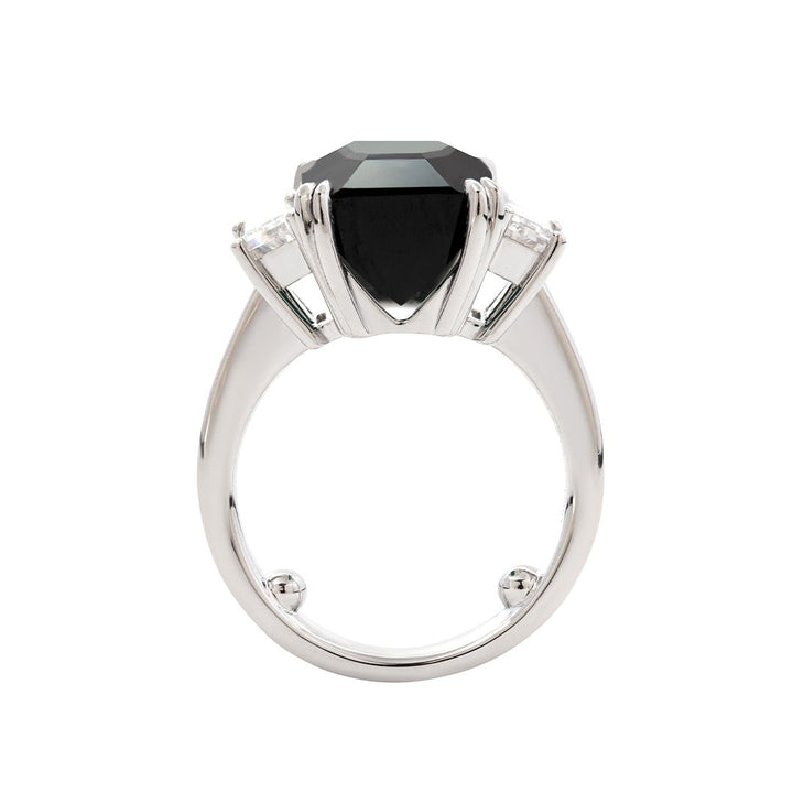 Platinum 9.4ct Verdelite Green Tourmaline Three - stone Ring with Step Cut Trapezoid Lab Diamond Side - stones - FIORESE JEWELRY