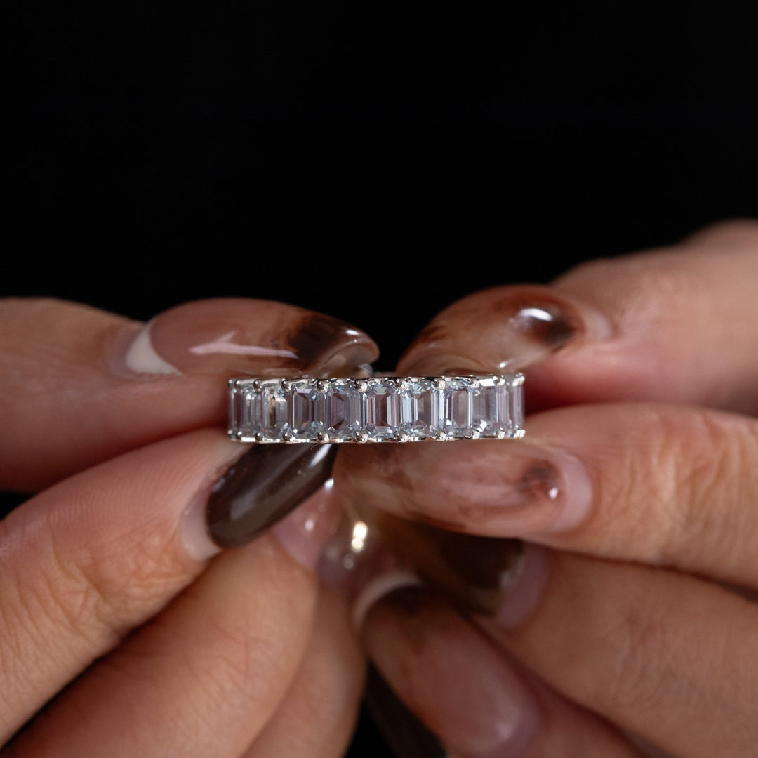 Platinum Emerald Cut Lab Alexandrite Eternity Ring - FIORESE JEWELRY
