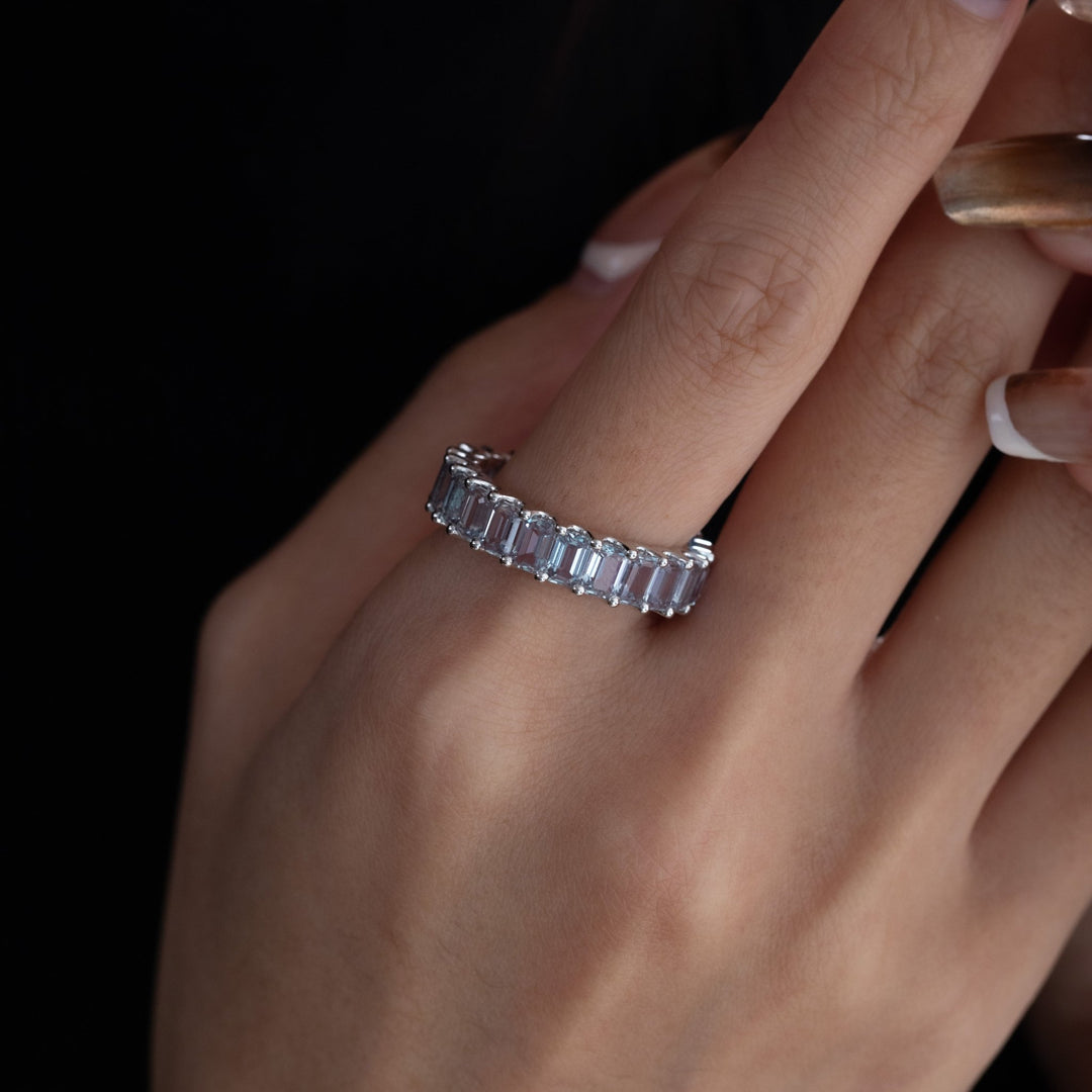 Platinum Emerald Cut Lab Alexandrite Eternity Ring - FIORESE JEWELRY