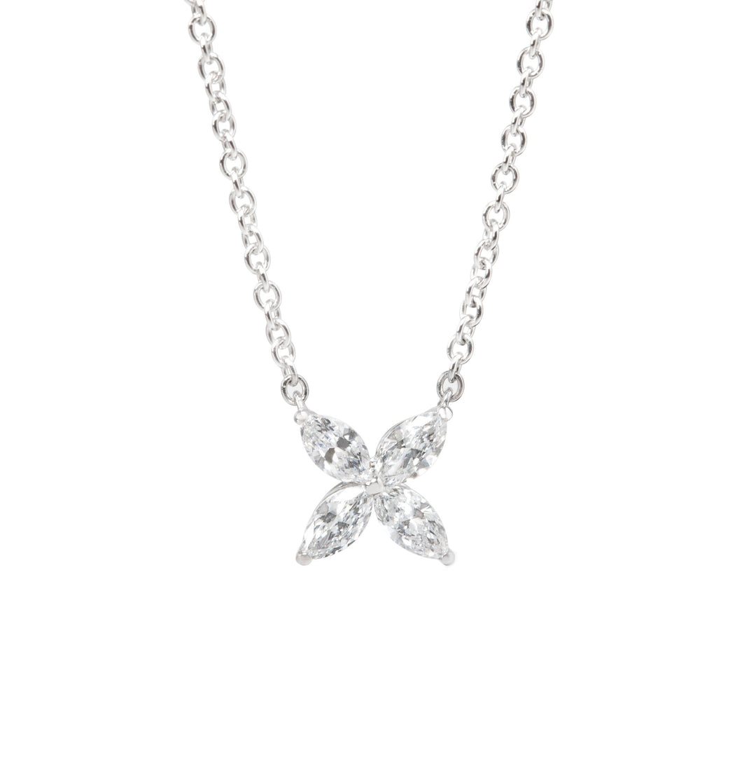 Platinum Marquise Cut Lab Diamond Floral Victorian Pendant Necklace - FIORESE JEWELRY