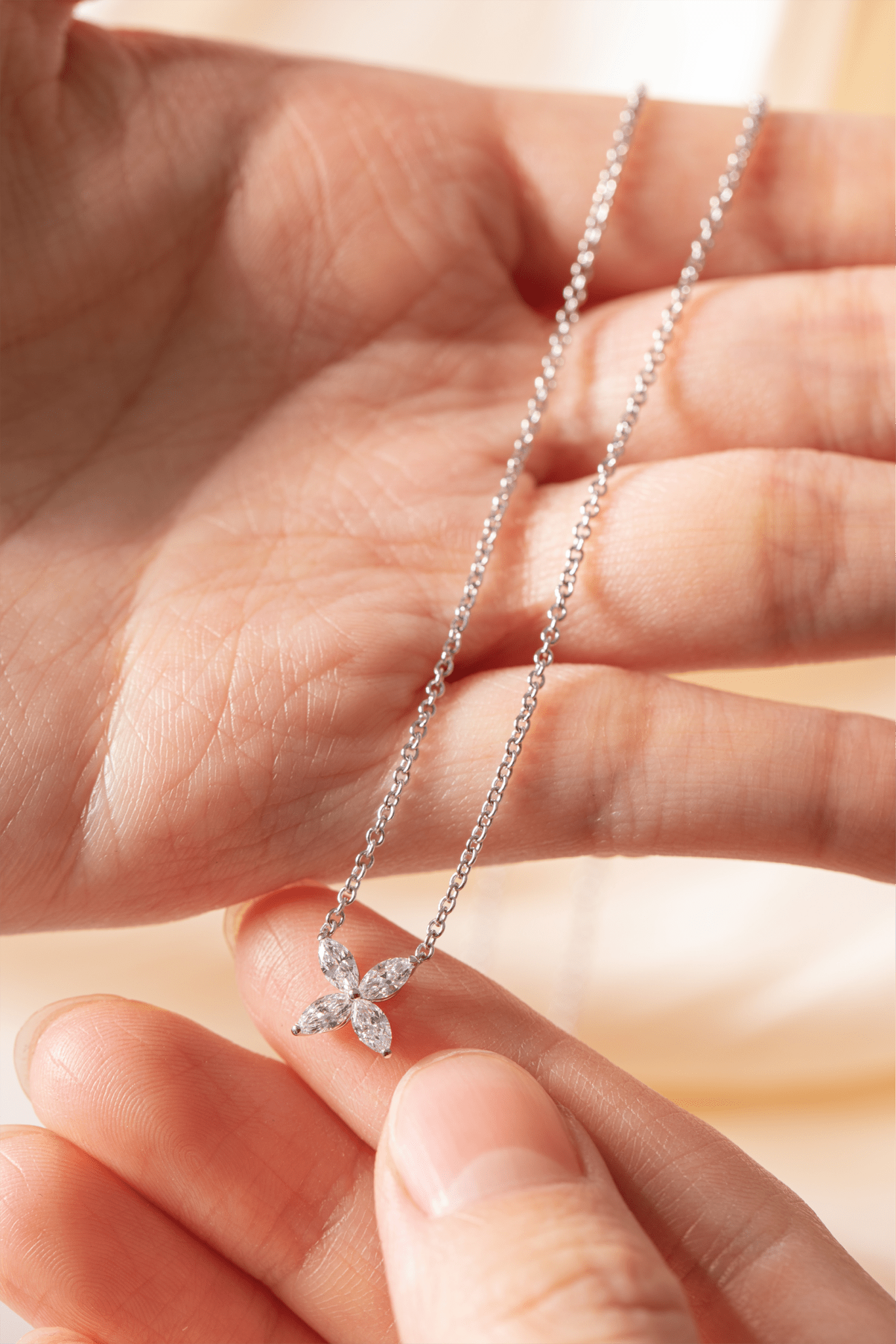 Platinum Marquise Cut Lab Diamond Floral Victorian Pendant Necklace - FIORESE JEWELRY