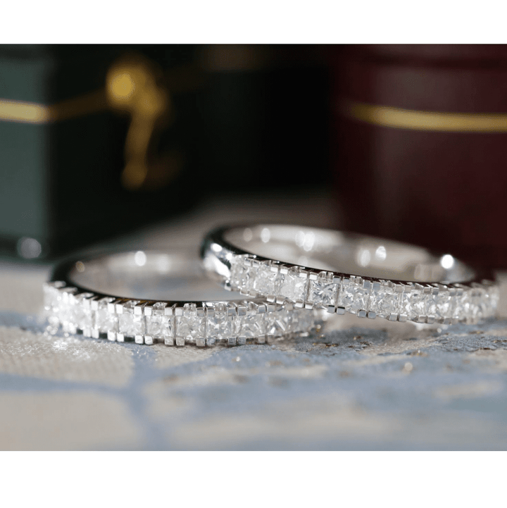 Platinum Princess Cut Lab Diamond 11 Stone Half Eternity Ring - FIORESE JEWELRY