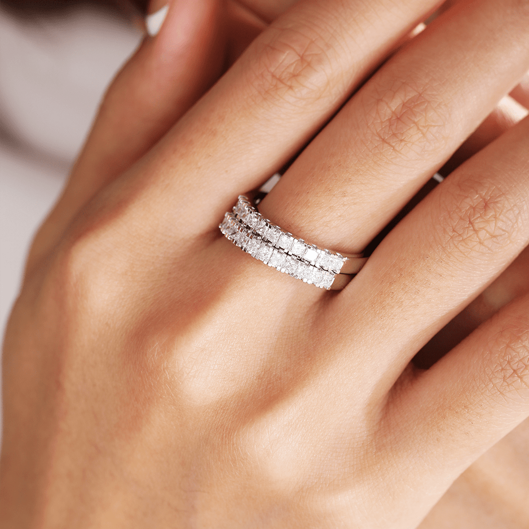 Platinum Princess Cut Lab Diamond 11 Stone Half Eternity Ring - FIORESE JEWELRY