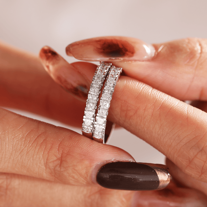 Platinum Princess Cut Lab Diamond 11 Stone Half Eternity Ring - FIORESE JEWELRY