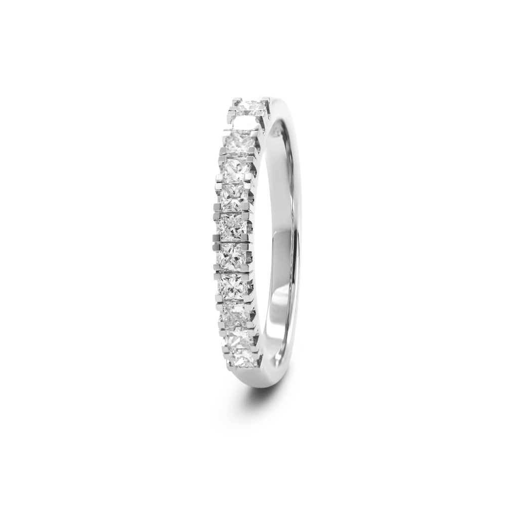 Platinum Princess Cut Lab Diamond 11 Stone Half Eternity Ring - FIORESE JEWELRY