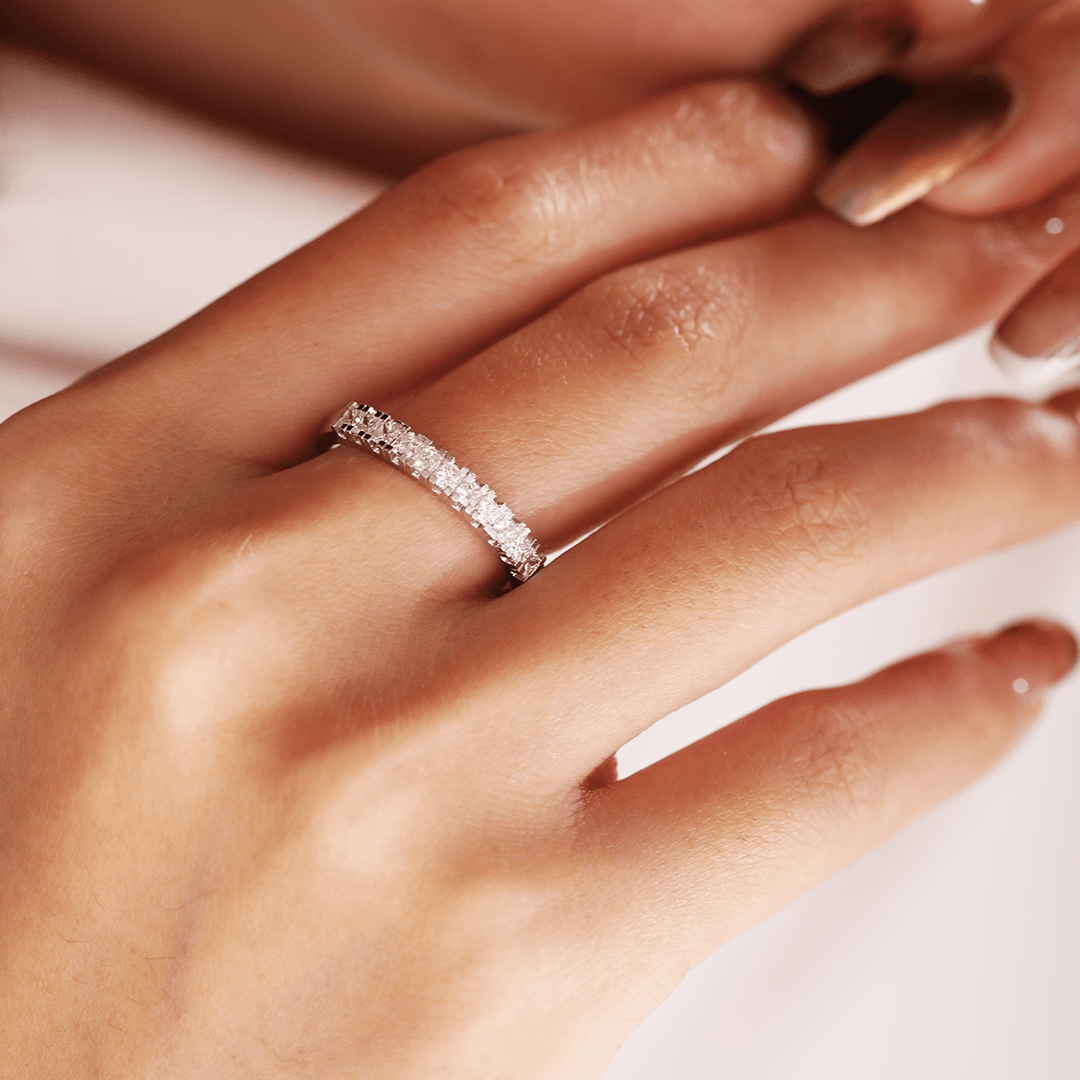 Platinum Princess Cut Lab Diamond 11 Stone Half Eternity Ring - FIORESE JEWELRY