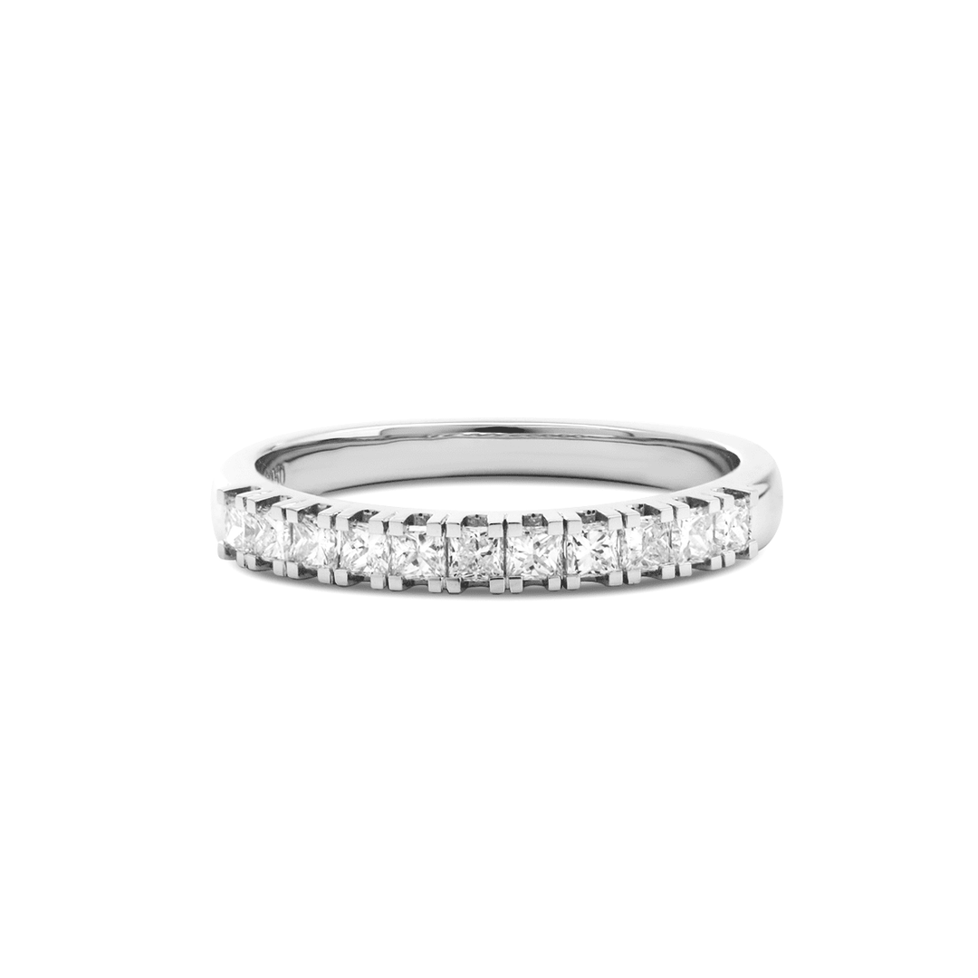Platinum Princess Cut Lab Diamond 11 Stone Half Eternity Ring - FIORESE JEWELRY