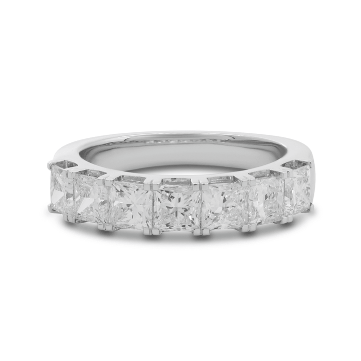 Platinum Princess Cut Lab Diamond 7 Stone Half Eternity Ring - FIORESE JEWELRY