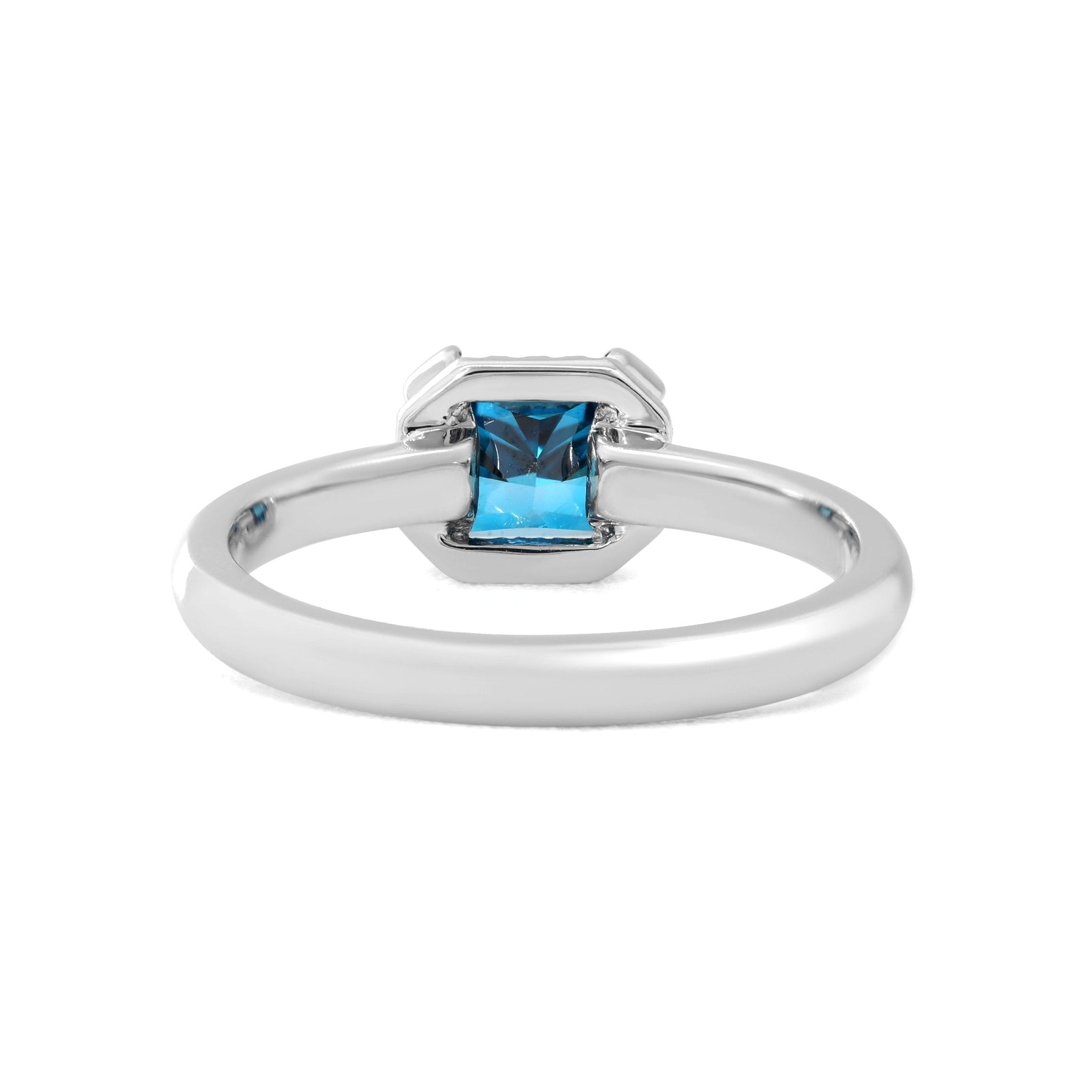 Platinum Radiant Cut Blue Lab Diamond Starlit Ocean Oath Ring with Round Lab Diamond Half Hidden Halo