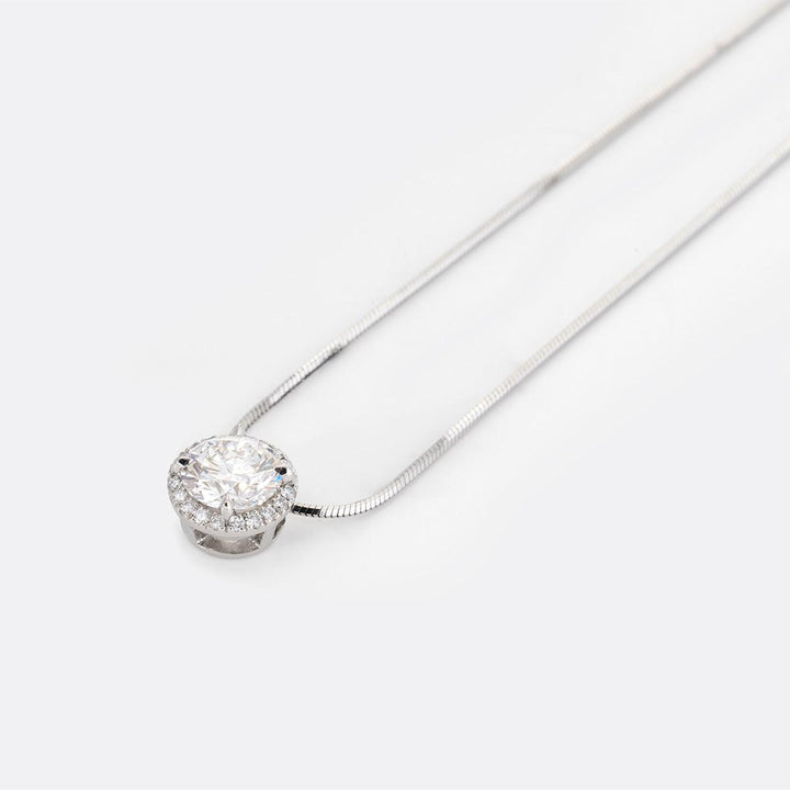 Platinum Round Brilliant Cut Lab Diamond Halo Setting Necklace - FIORESE JEWELRY