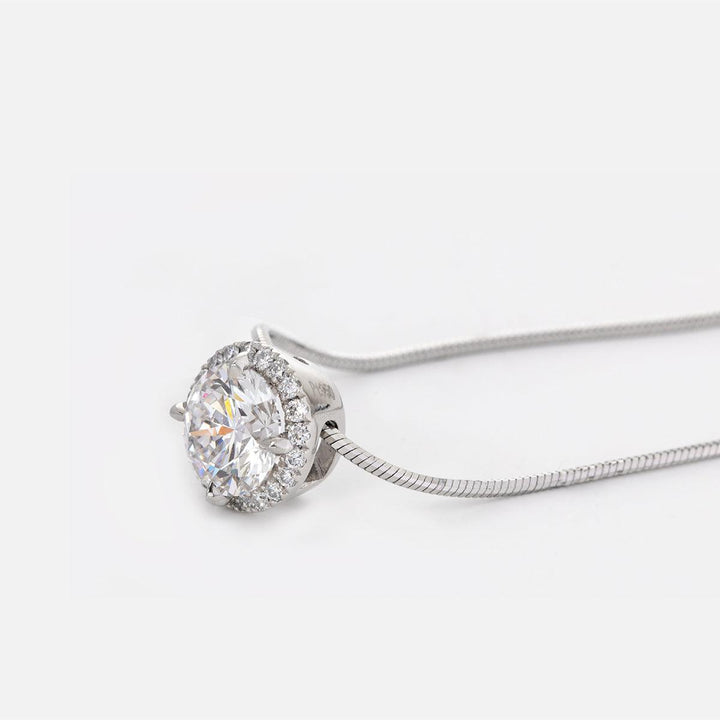 Platinum Round Brilliant Cut Lab Diamond Halo Setting Necklace - FIORESE JEWELRY