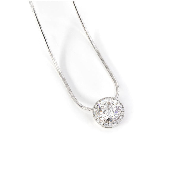 Platinum Round Brilliant Cut Lab Diamond Halo Setting Necklace - FIORESE JEWELRY