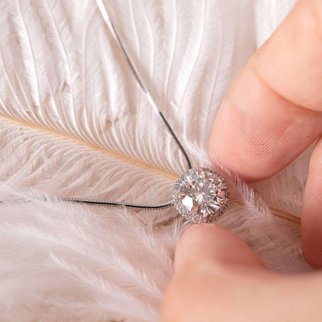 Platinum Round Brilliant Cut Lab Diamond Halo Setting Necklace - FIORESE JEWELRY