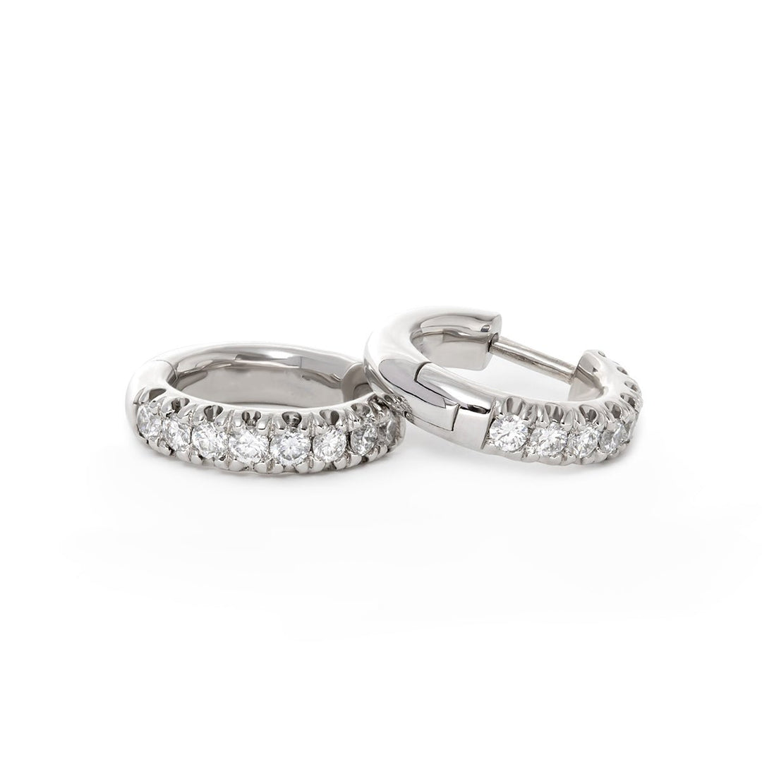 Platinum Round Lab Diamond 8 stones Huggie Earrings - FIORESE JEWELRY