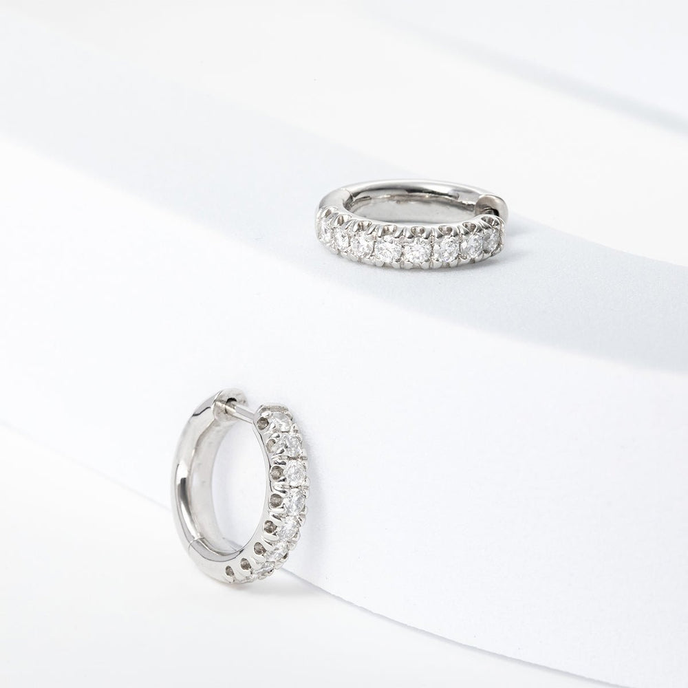 Platinum Round Lab Diamond 8 stones Huggie Earrings - FIORESE JEWELRY