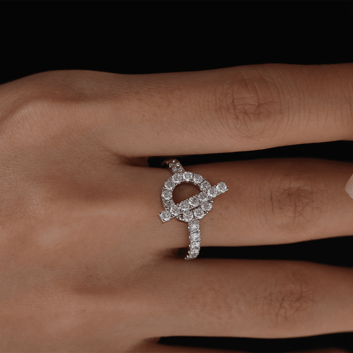 Platinum Round Lab Diamond Buckle - Inspired Ring - FIORESE JEWELRY