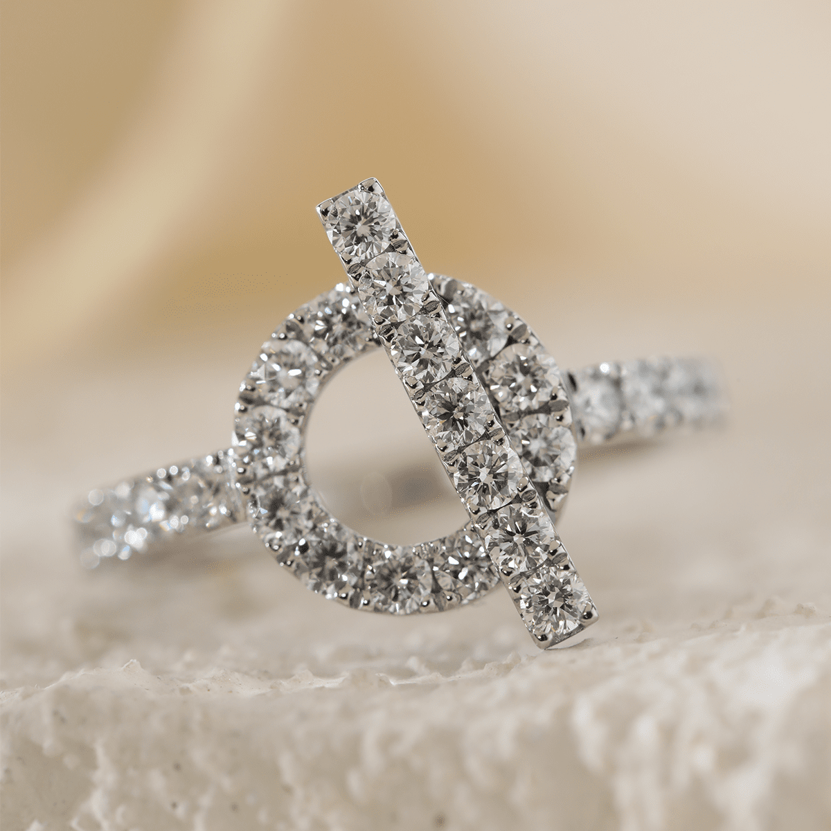 Platinum Round Lab Diamond Buckle-Inspired Ring