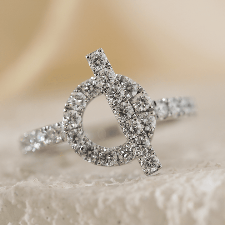 Platinum Round Lab Diamond Buckle - Inspired Ring - FIORESE JEWELRY
