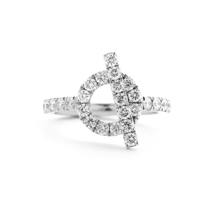 Platinum Round Lab Diamond Buckle - Inspired Ring - FIORESE JEWELRY
