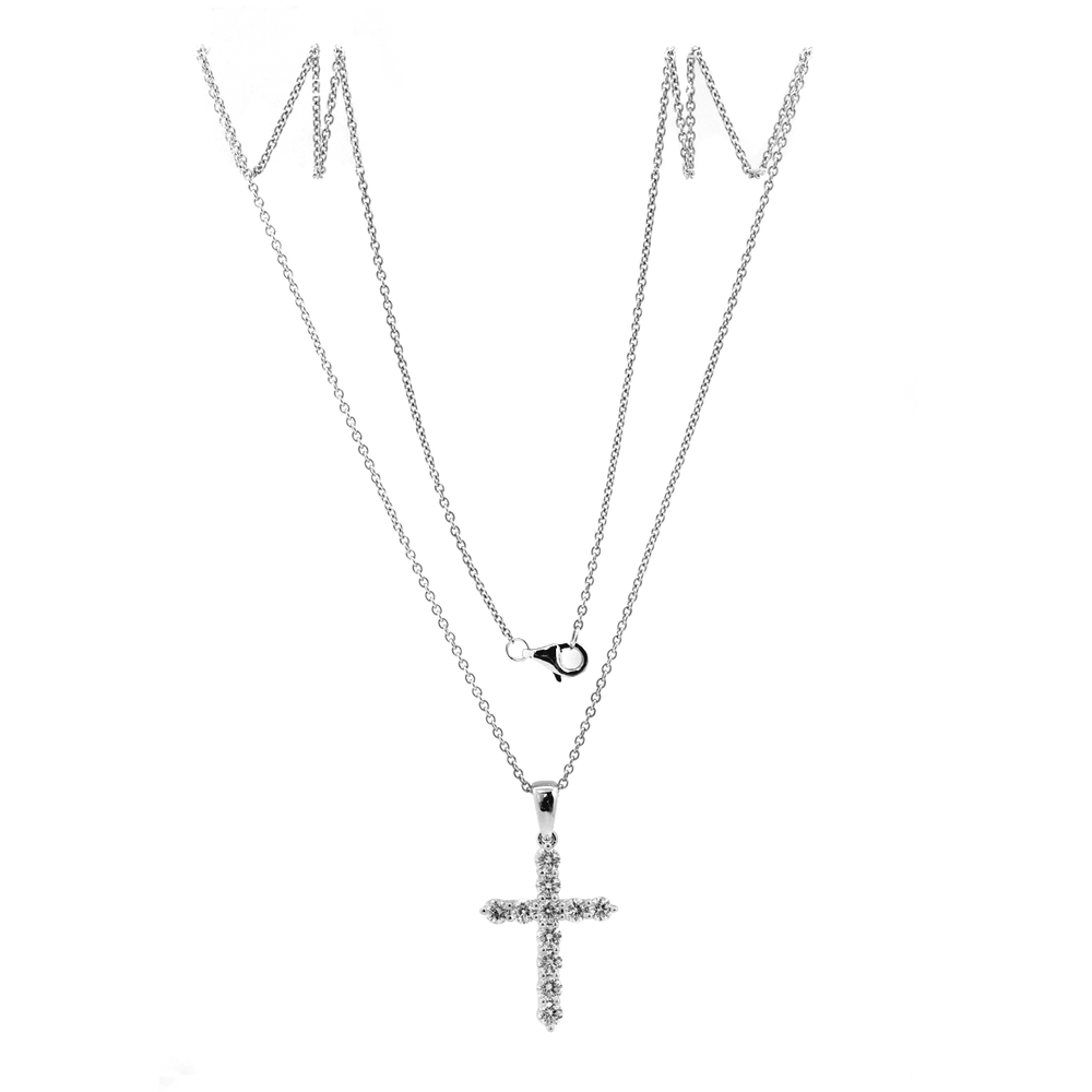 Platinum Round Lab Diamond Cross Pendant Necklace - FIORESE JEWELRY