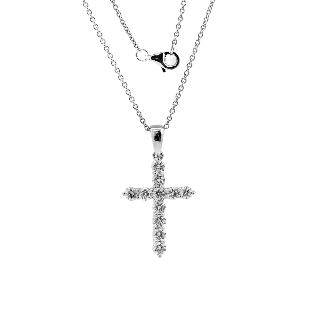 Platinum Round Lab Diamond Cross Pendant Necklace - FIORESE JEWELRY