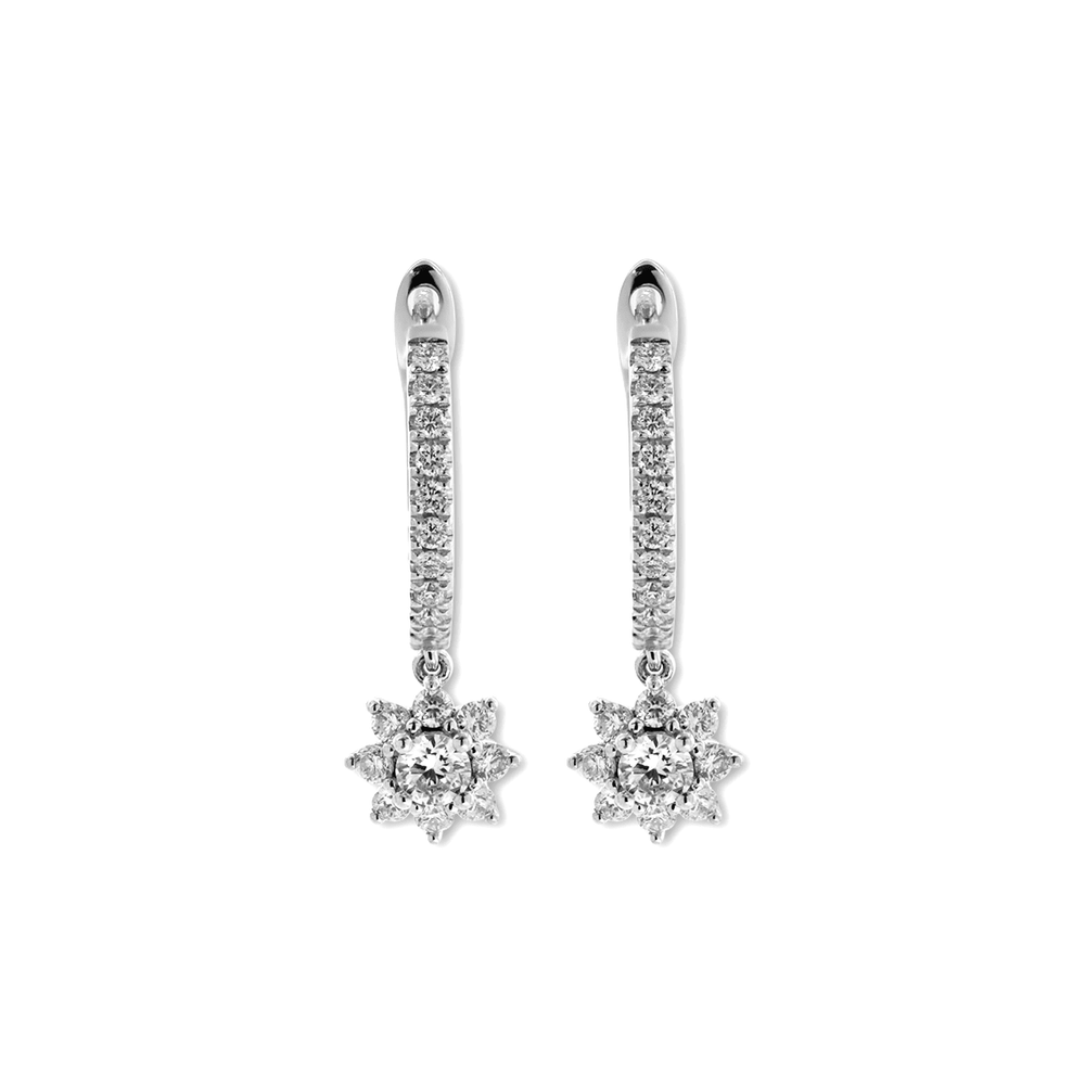 Platinum Round Lab Diamond Floral Hoop Earrings - FIORESE JEWELRY
