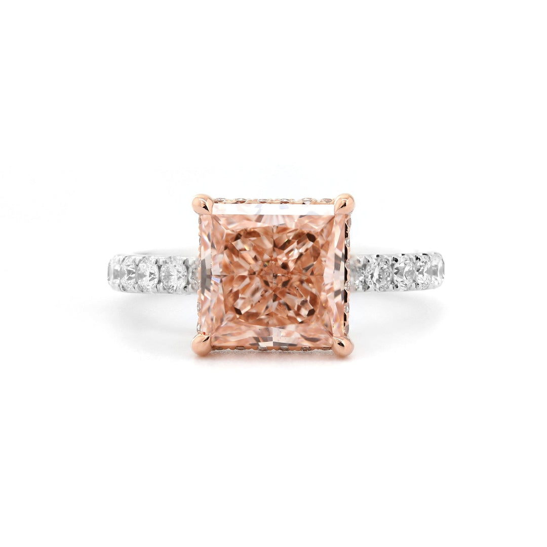 Princess Brilliant Cut Pink Lab Diamond Pave Band Ring with Hidden Halo - FIORESE JEWELRY