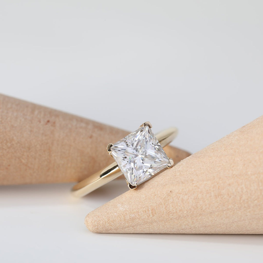 Princess - Cut Lab Diamond Solitaire Ring with 4 - Prong Tulip Basket Setting - FIORESE JEWELRY