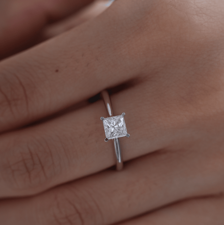 Princess-Cut Lab Diamond Solitaire Ring with Cathedral Setting - FIORESE JEWELRY