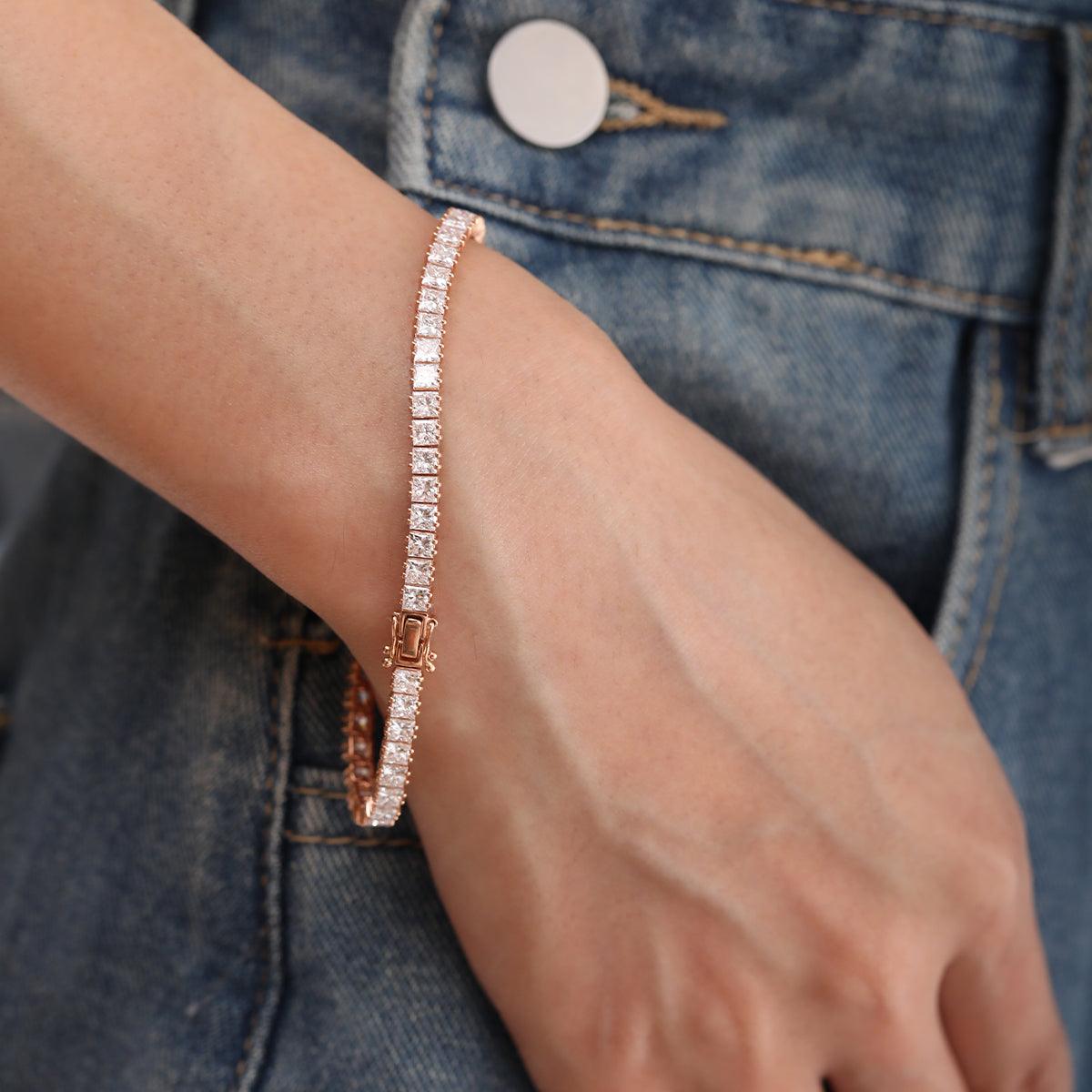 Princess Cut Lab Diamond Tennis Bracelet in Prong Setting