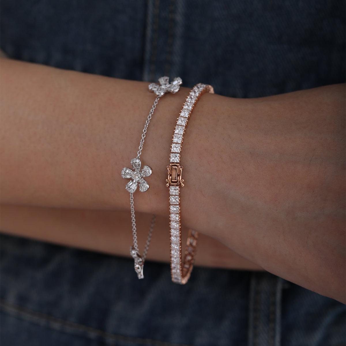 Princess Cut Lab Diamond Tennis Bracelet in Prong Setting