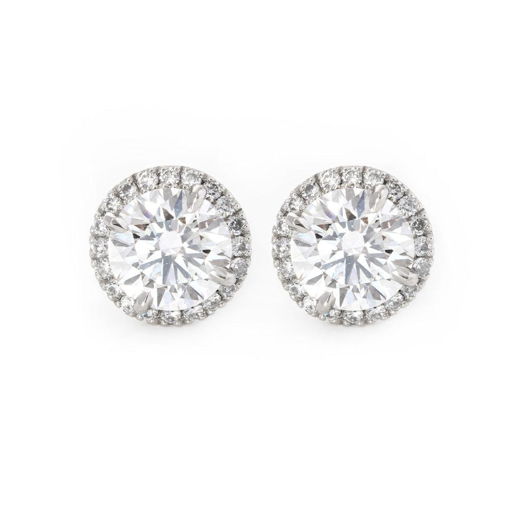 Pt950 Round Brilliant Cut Diamond Halo Stud Earrings - FIORESE JEWELRY