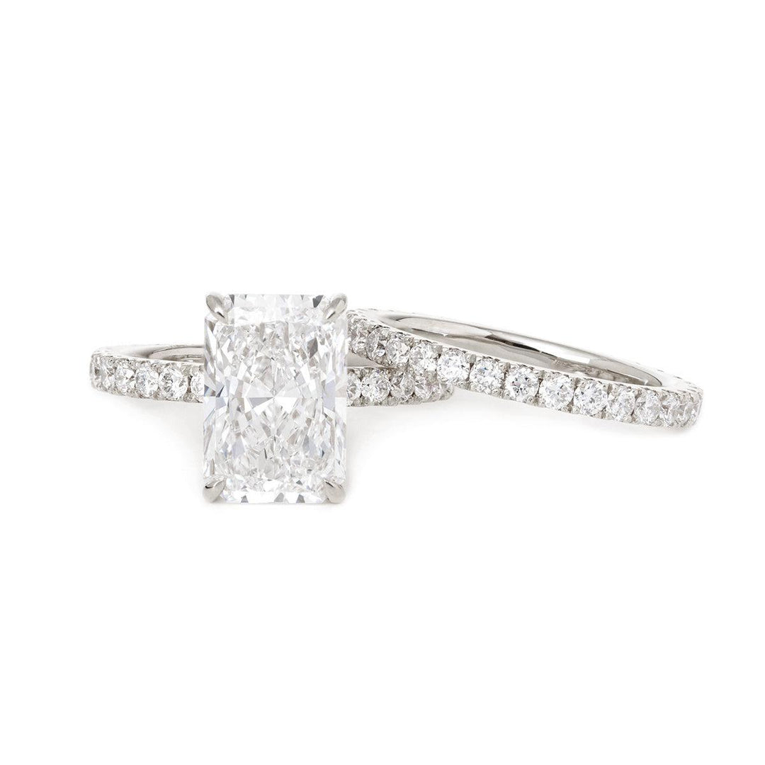 Radiant Cut Lab Diamond 4 - Claw U - Shaped Pavé Bridal Set — Engagement Ring with Eternity Band - FIORESE JEWELRY