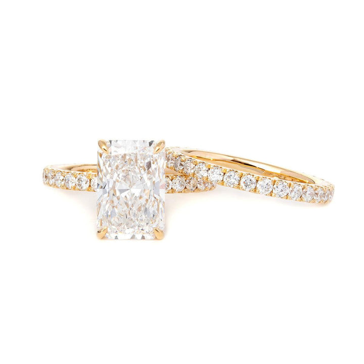 Radiant Cut Lab Diamond 4 - Claw U - Shaped Pavé Bridal Set — Engagement Ring with Eternity Band - FIORESE JEWELRY