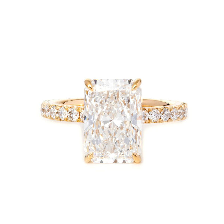 Radiant Cut Lab Diamond 4 - Claw U - Shaped Pavé Bridal Set — Engagement Ring with Eternity Band - FIORESE JEWELRY